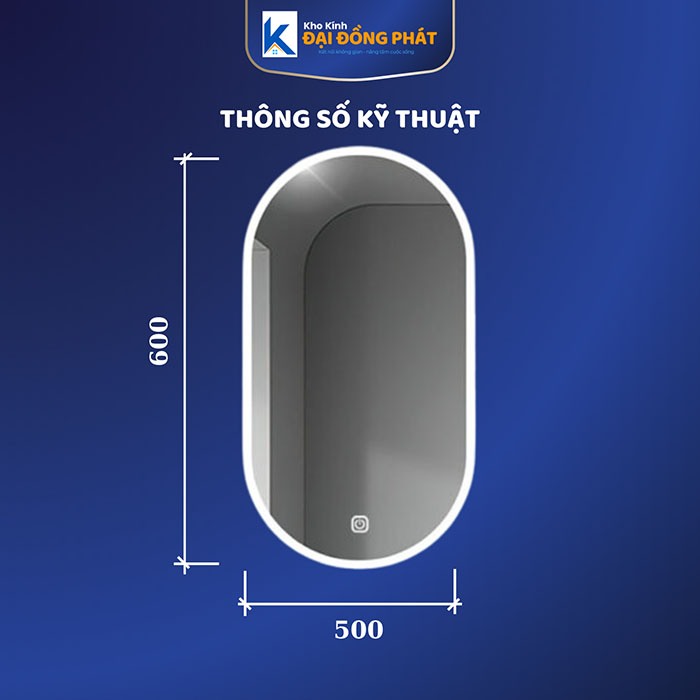 Gương soi hình oval, Led 3 màu, Có cảm ứng, Phôi Bỉ 7 lớp, Bảo Hành 3 năm