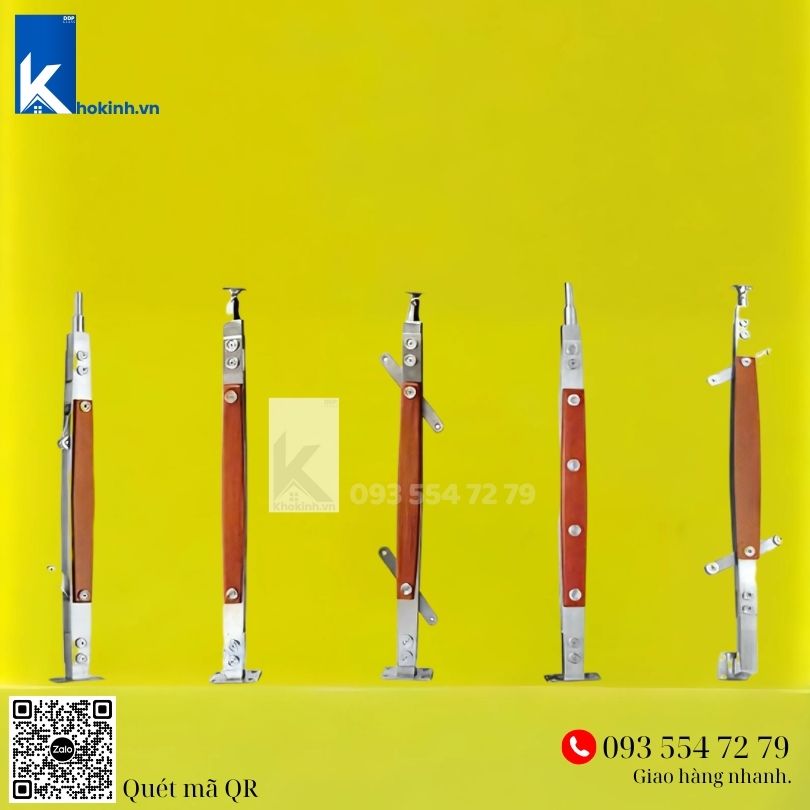 Trụ Cầu Thang Kính Inox 304 Ốp Gỗ, Đế mặt, DDP01