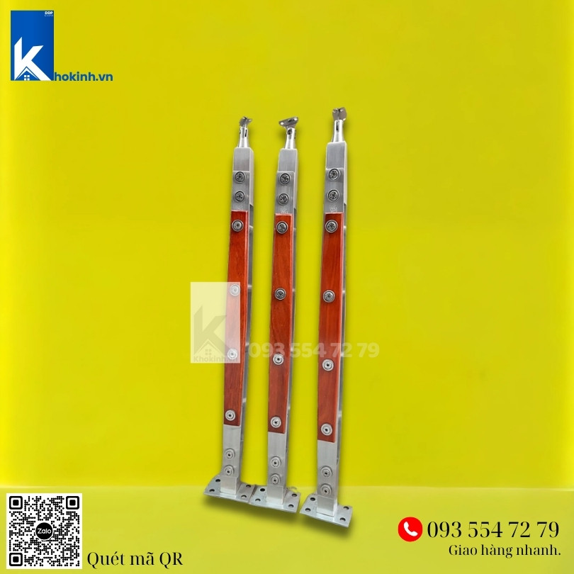 Trụ Xỏ Cầu Thang Kính Inox 304 Ốp Gỗ, Đế mặt, DDP02