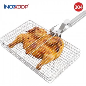 Vĩ Nướng Inox 304 Chuyên Nướng Gà Vịt BBQ, Tay Cầm Rời Gấp Gọn 