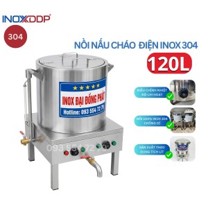 Nồi Nấu Cháo Điện 120L, Inox 304 Chống Gỉ, Bảo Hành 2 năm