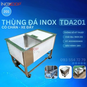 Thùng Đá Inox 201 Có Khung Chân, KT 400 x 600 x 400, xe đẩy linh hoạt
