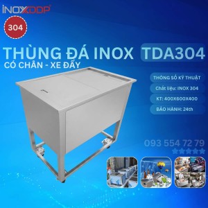 Thùng Đá Inox 304 Có Khung Chân, KT 400 x 600 x 400, xe đẩy linh hoạt