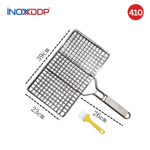 Vĩ Nướng BBQ Inox 410, Có Tay Cầm Gỗ, Kích thước lớn D39xR23xD26 INOXDDP 