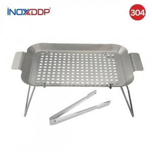 Đĩa Nướng Than BBQ Inox Đa Năng, Gấp Gọn Đi Cắm Trại Ngoài Trời