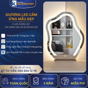 Gương Led cảm ứng, hình đa điểm, Phôi kính Bỉ 7 lớp, Bảo Hành 3 năm