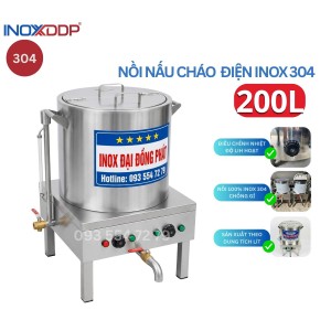 Nồi Nấu Cháo Điện 200L Cao Cấp, Inox 304, Bảo Hành 24th