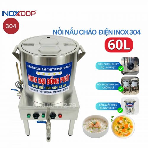 Nồi Điện Nấu Cháo 60 Lít Tiết Kiệm Điện, Inox 304 Chống Gỉ