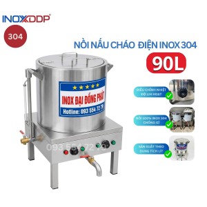 Nồi Nấu Cháo Điện 90 Lít, 100% Inox 304 Cao Cấp, Bảo Hành 2 Năm