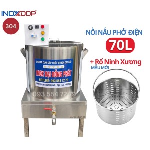 Nồi Nấu Phở 70 Lít, Inox 304 Cao Cấp, Hộp Điện Rời An Toàn