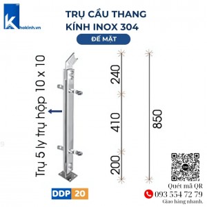 Trụ Lan Can cầu thang la kép inox 304, 8ly, 10ly, 12ly, DDP20