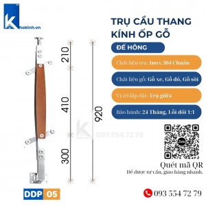 Trụ Cầu Thang Kính inox 304 ốp gỗ, đế hông DDP05
